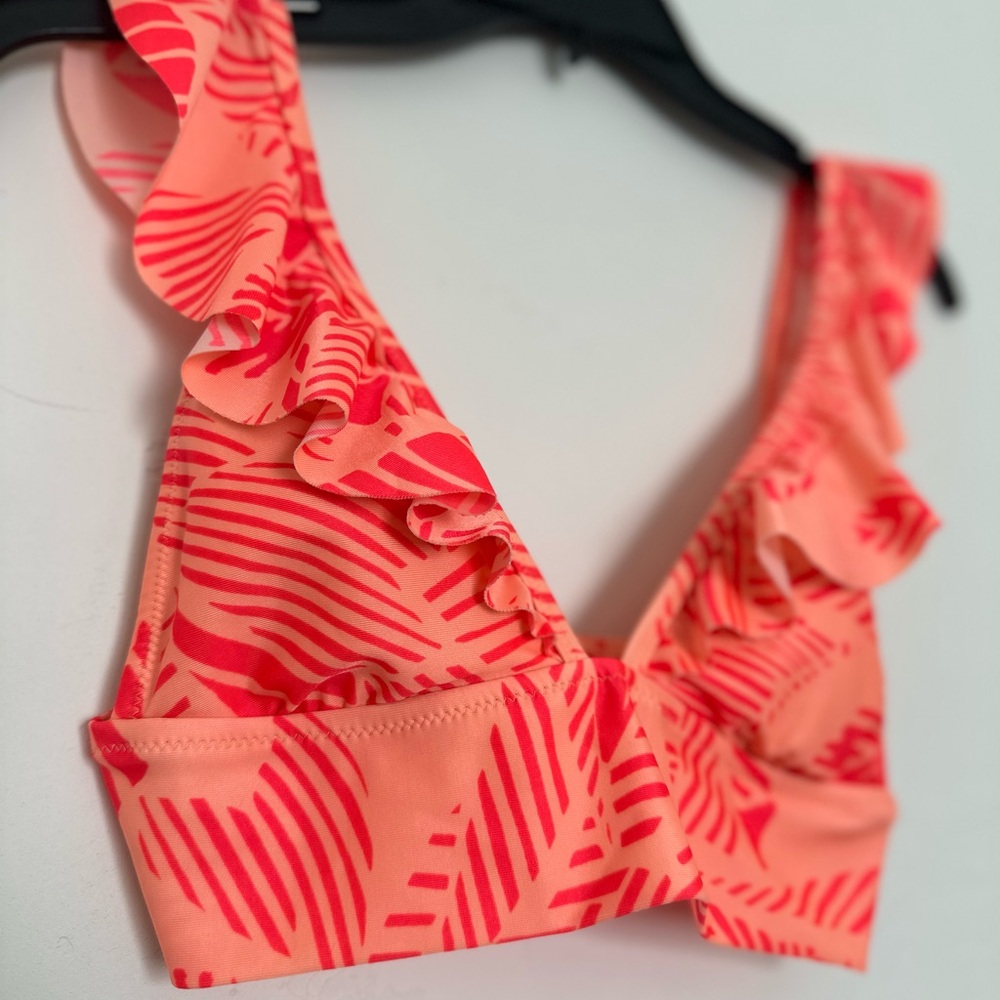 AE Aerie ruffle longline bikini top size S Neon Peach (orange)